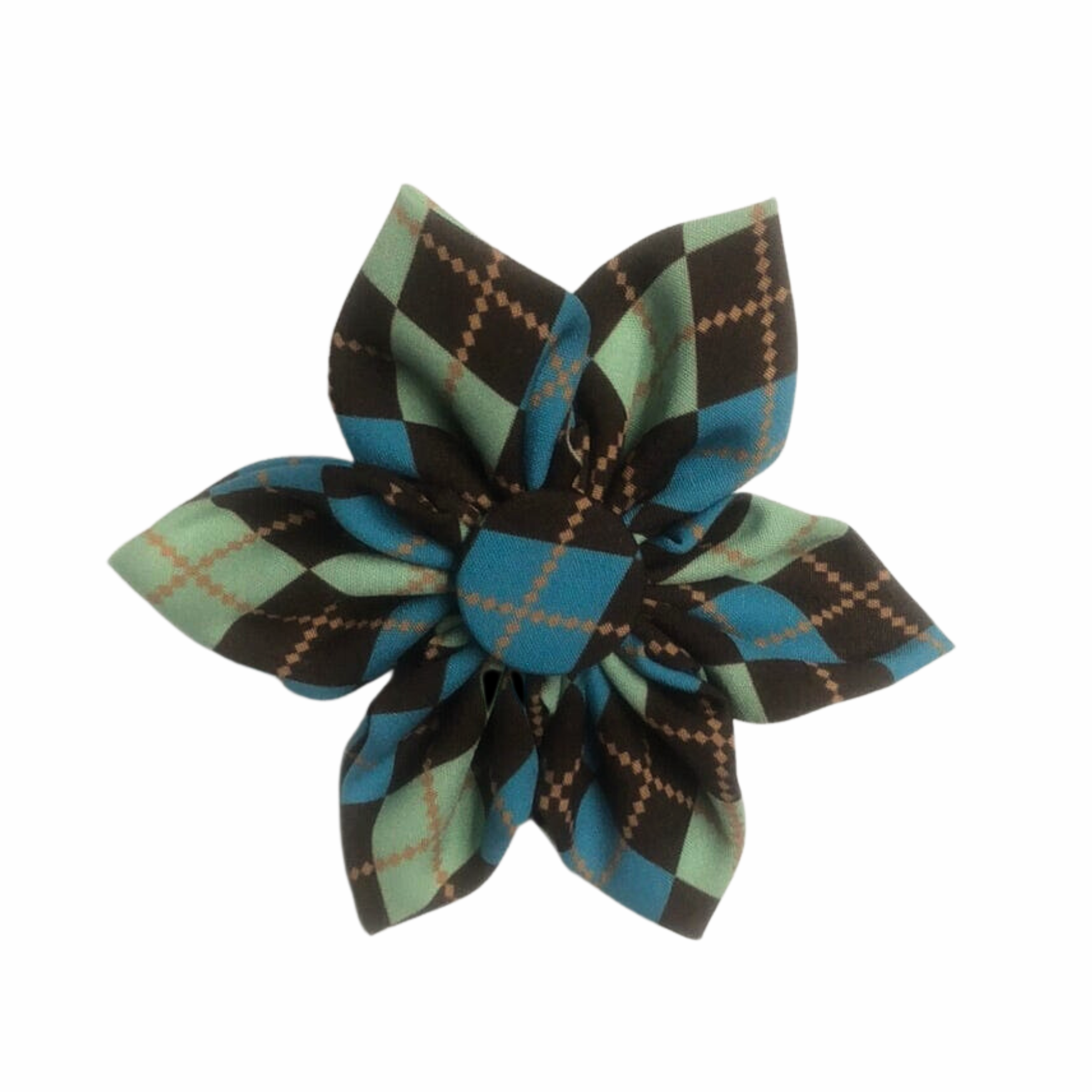 Dog Collar Flower - Teal Argyle Plaid