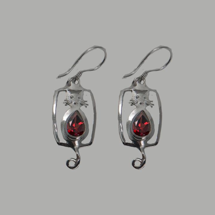 Sterling Silver Garnet Kitty Earrings Earrings 