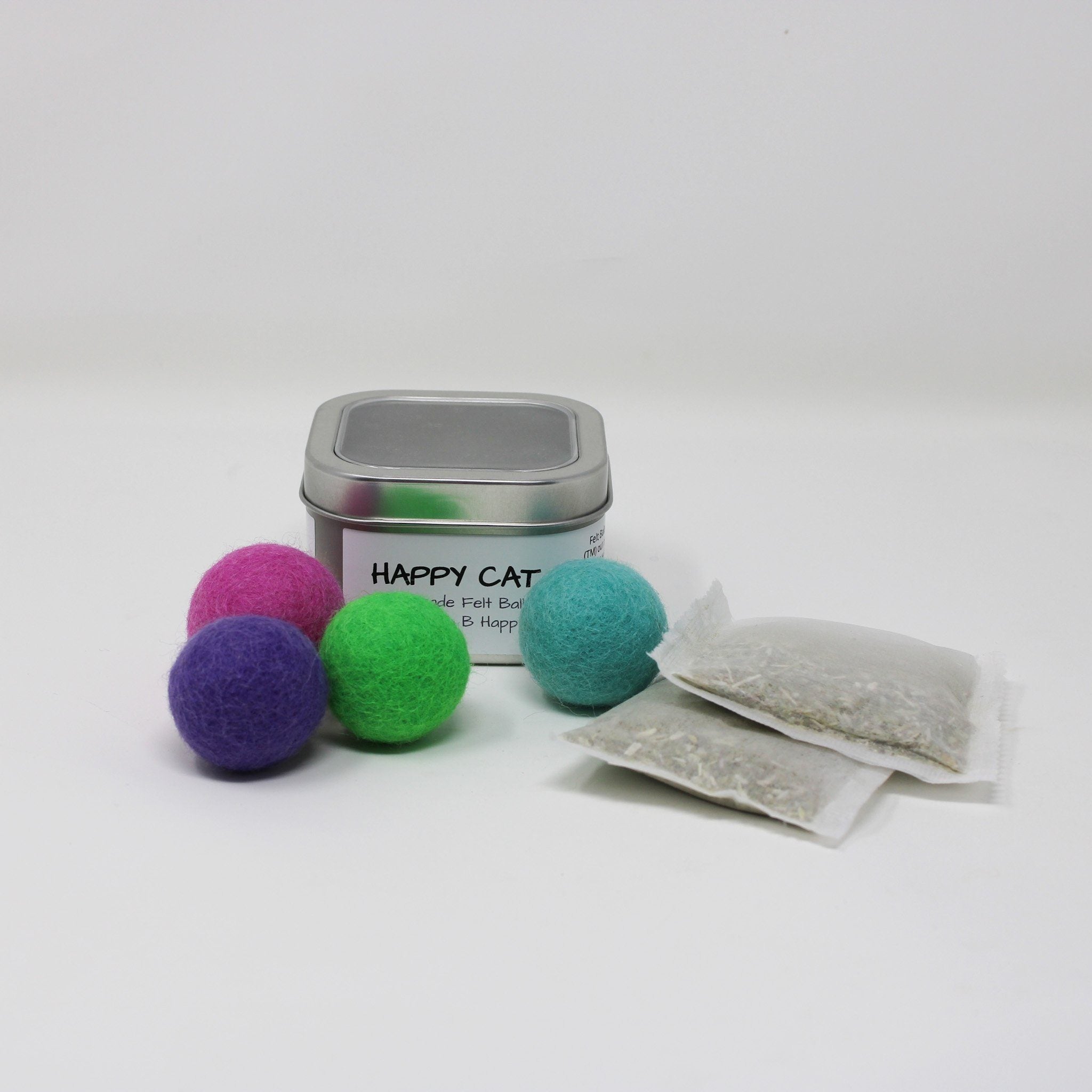 Catnip Infused Felted Balls -Gift Tin Cat Toys 