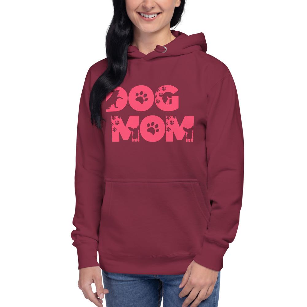 Dog Mom Silhouette Hoodie Maroon S 